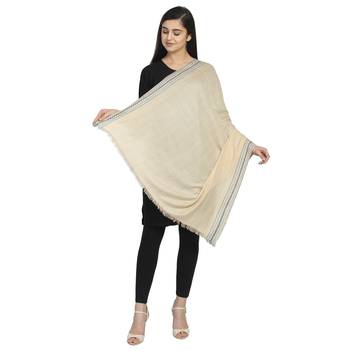 Natural & Navy Viscose Rayon Woven Design Striped Stole 2