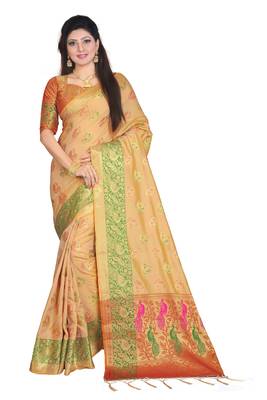 Yellow Woven Banarasi Silk Saree With Blouse 1