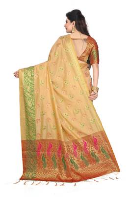 Yellow Woven Banarasi Silk Saree With Blouse 2