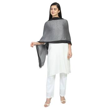 Black & Grey Viscose Rayon Woven Design Stole 1