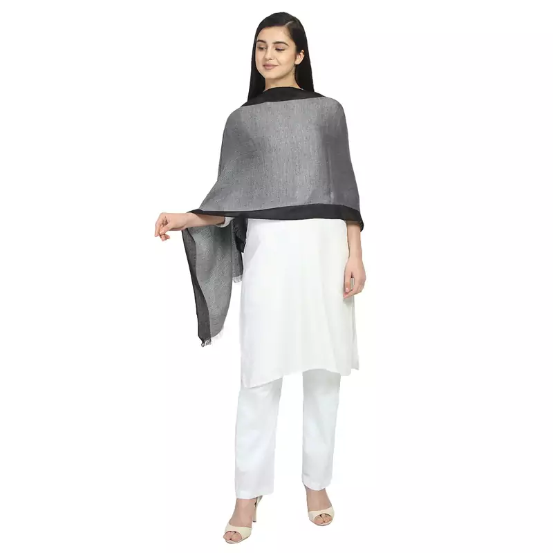 Black & Grey Viscose Rayon Woven Design Stole