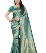 Teal Green Woven Banarasi Silk Saree With Blouse