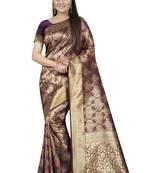 Wine Woven Banarasi Silk Saree With Blouse