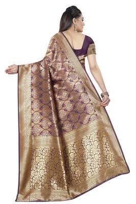 Wine Woven Banarasi Silk Saree With Blouse 2