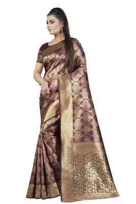 Wine Woven Banarasi Silk Saree With Blouse 3