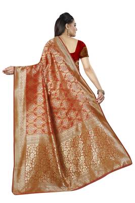 Red Woven Banarasi Silk Saree With Blouse 2