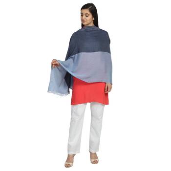 Navy & Light Blue Viscose Rayon Woven Design Colorblock Solid Stole 1