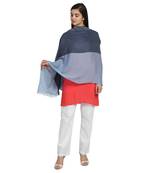 Navy & Light Blue Viscose Rayon Woven Design Colorblock Solid Stole