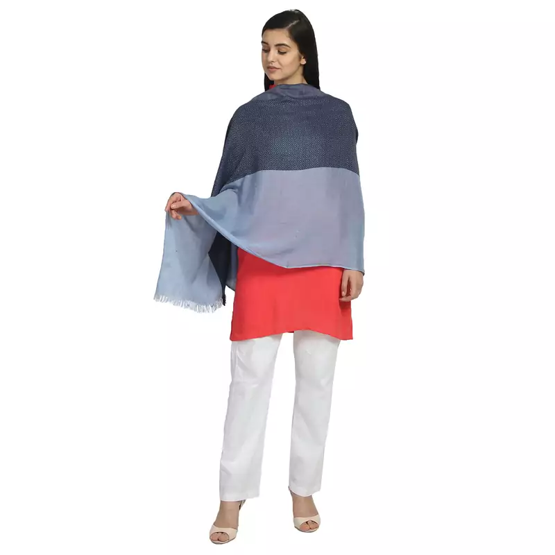 Navy & Light Blue Viscose Rayon Woven Design Colorblock Solid Stole