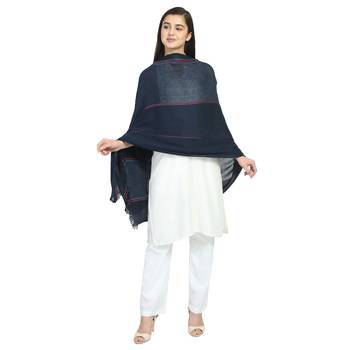 Navy Viscose Rayon Woven Design Striped Stole 1