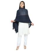 Navy Viscose Rayon Woven Design Striped Stole