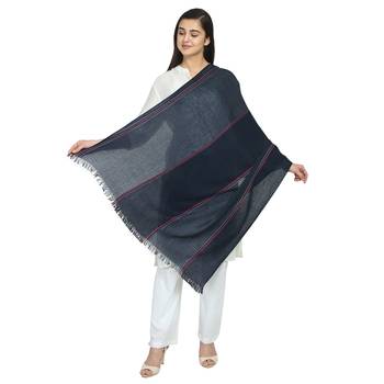 Navy Viscose Rayon Woven Design Striped Stole 2