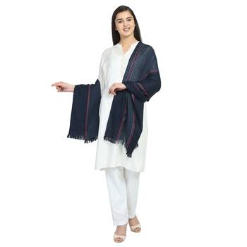 Navy Viscose Rayon Woven Design Striped Stole 3