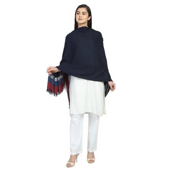 Navy Viscose Rayon Striped Stole 1