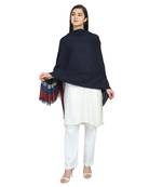 Navy Viscose Rayon Striped Stole