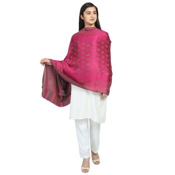 Fuschia Modal Woven Design Floral Paisley Shawl 1