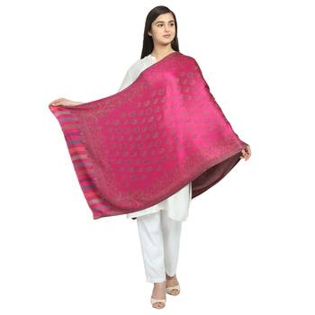 Fuschia Modal Woven Design Floral Paisley Shawl 2