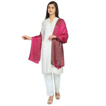 Fuschia Modal Woven Design Floral Paisley Shawl 3