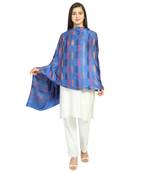 Royal Blue & Multicolor Modal Woven Design Geometric Striped Shawl