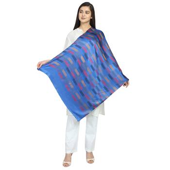Royal Blue & Multicolor Modal Woven Design Geometric Striped Shawl 2