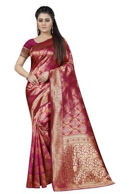 Pink Woven Banarasi Silk Saree With Blouse 1