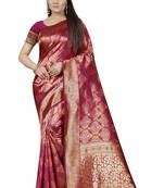Pink Woven Banarasi Silk Saree With Blouse
