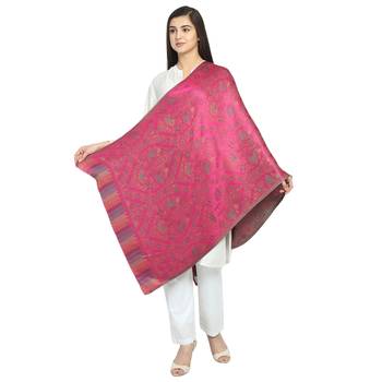 Fuschia Modal Woven Design Floral Shawl 1