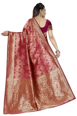 Pink Woven Banarasi Silk Saree With Blouse 2