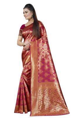 Pink Woven Banarasi Silk Saree With Blouse 3