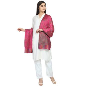 Fuschia Modal Woven Design Floral Shawl 2