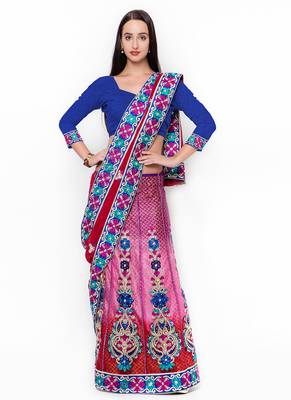 Maroon Embroidered Net Saree With Blouse 1