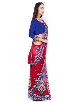 Maroon Embroidered Net Saree With Blouse 2