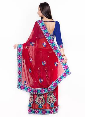 Maroon Embroidered Net Saree With Blouse 3