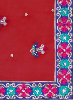 Maroon Embroidered Net Saree With Blouse 4