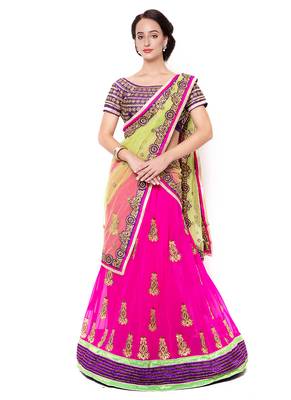 Magenta Embroidered Net Saree With Blouse 1