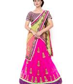 Magenta Embroidered Net Saree With Blouse