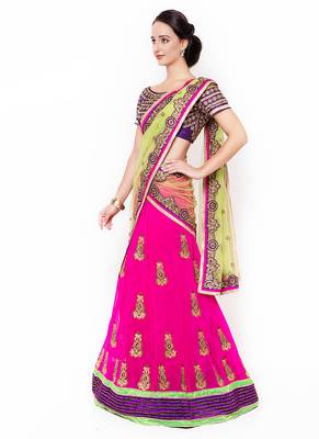 Magenta Embroidered Net Saree With Blouse 2