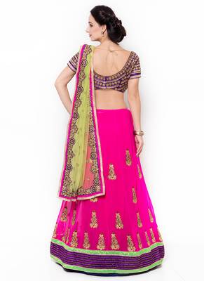 Magenta Embroidered Net Saree With Blouse 3