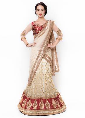 Orange Embroidered Net Saree With Blouse 1