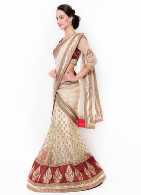 Orange Embroidered Net Saree With Blouse 2