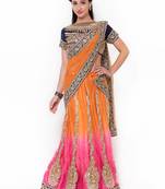 Orange Embroidered Net Saree With Blouse