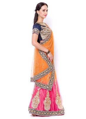 Orange Embroidered Net Saree With Blouse 2