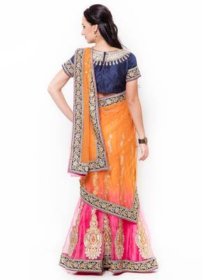 Orange Embroidered Net Saree With Blouse 3