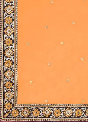 Orange Embroidered Net Saree With Blouse 4