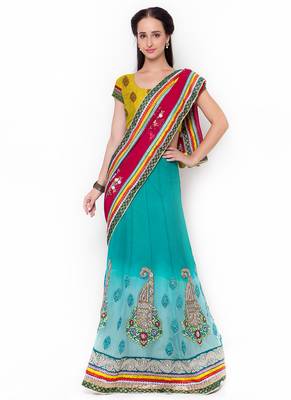 Blue Embroidered Georgette Saree With Blouse 1