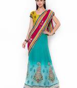 Blue Embroidered Georgette Saree With Blouse