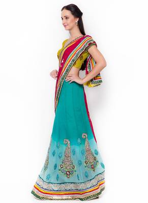 Blue Embroidered Georgette Saree With Blouse 2