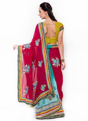 Blue Embroidered Georgette Saree With Blouse 3