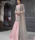 Baby Pink Heavy Embroidered Net Pakistani Sharara Suit