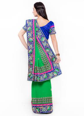 Green Embroidered Jacquard Saree With Blouse 3